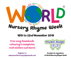 Image shows World Nursery Rhyme Week Logo and Music Bugs Logo